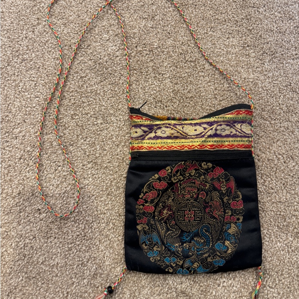 Embroidered Black and Multicolor Crossbody Bag